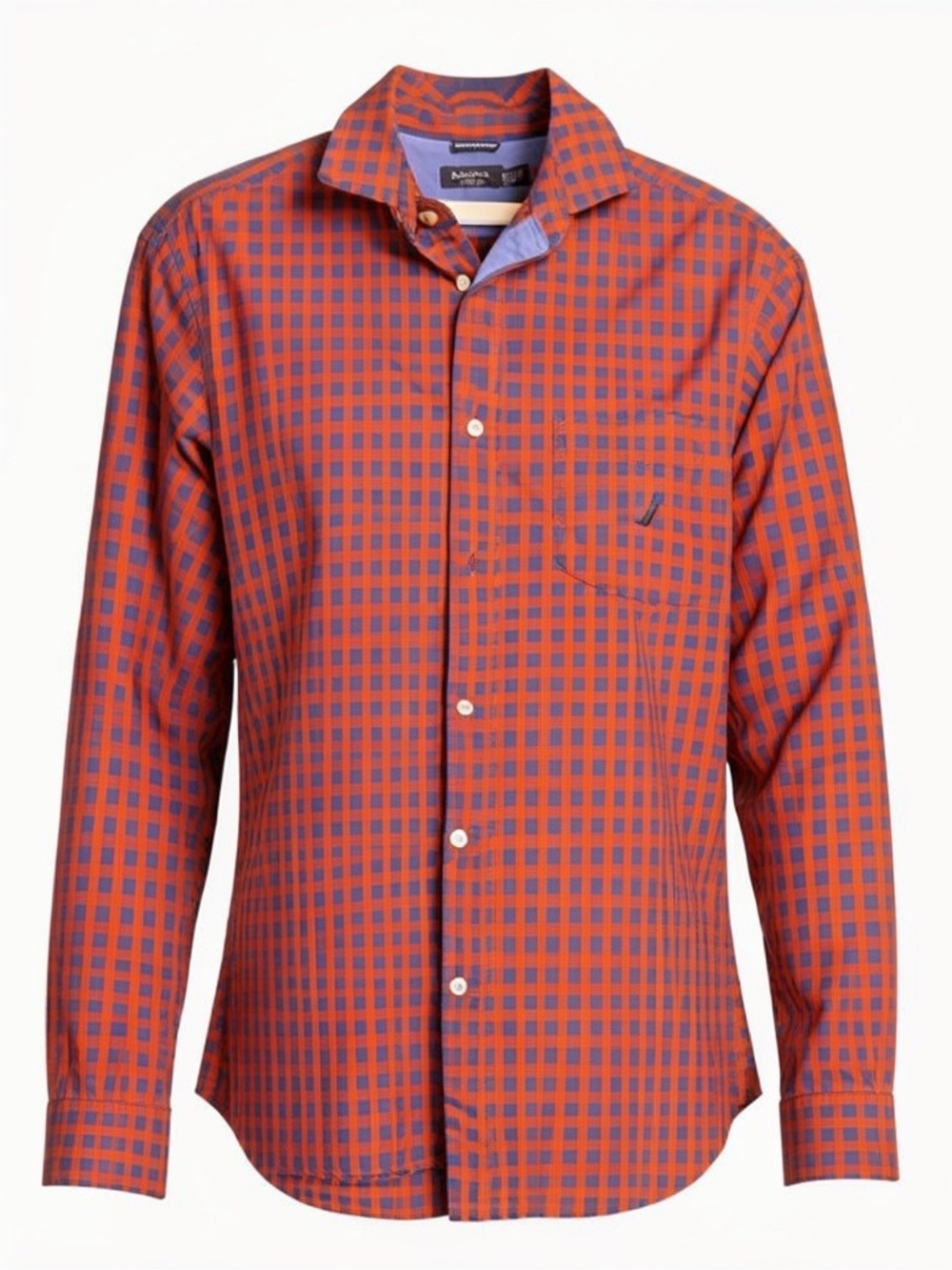 Nautica Dress Shirt Mens XL Orange Blue Checked Good Classic Fit Long Sleeve